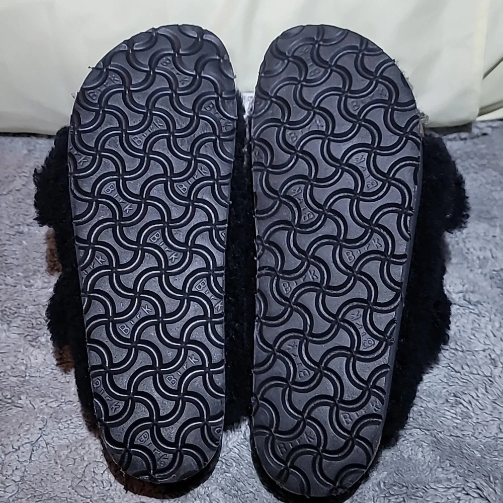Papillio By Birkenstock Arizona Big Buckle Teddy Black Shearling Sandals‎ Size 8